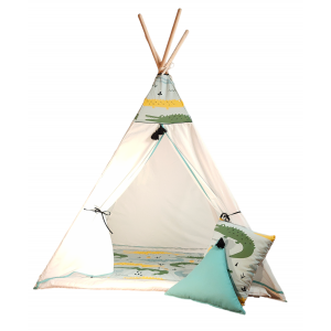 Tipi Tent voor kinderen - Speeltent - Crocodile Dundee - 160 x 110 x 110 cm - Complete set met vloerkleed en 2 kussens - Wigwam