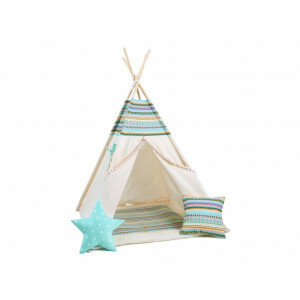 Tipi Tent voor kinderen - Speeltent - Azteca - veelkleurig - 160 x 110 x 110 cm - met vloerkleed en 2 kussens - Wigwam