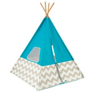 Kidkraft Teepee Speeltent (Turkoois) – Chevron Design – Canvas & Bamboe – Binnengebruik – 3+ Jaar